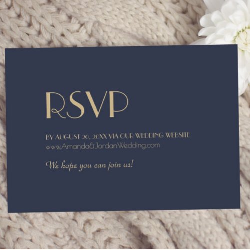 Gold Type Deco  Dark Navy Wedding Website RSVP Card