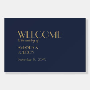 Gold Type Deco   Dark Navy Wedding Welcome Sign