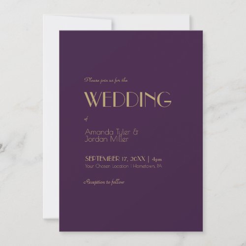 Gold Type Deco  Dark Purple All In One Wedding Invitation