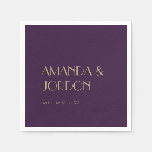 Gold Type Deco | Dark Purple Cocktail Napkins (Front)