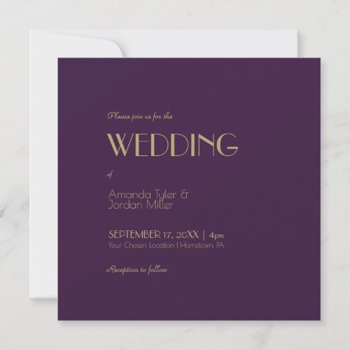 Gold Type Deco  Dark Purple Square Photo Wedding Invitation