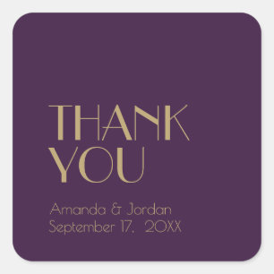 Gold Type Deco   Dark Purple Thank You Square Sticker
