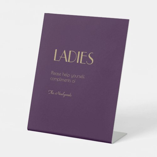 Gold Type Deco Dark Purple Wedding Ladies Bathroom Pedestal Sign