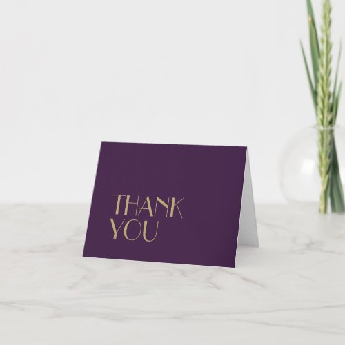 Gold Type Deco Dark Purple Wedding Photo Thank You