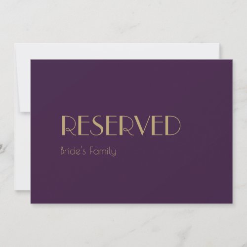 Gold Type Deco  Dark Purple Wedding Reserved Sign
