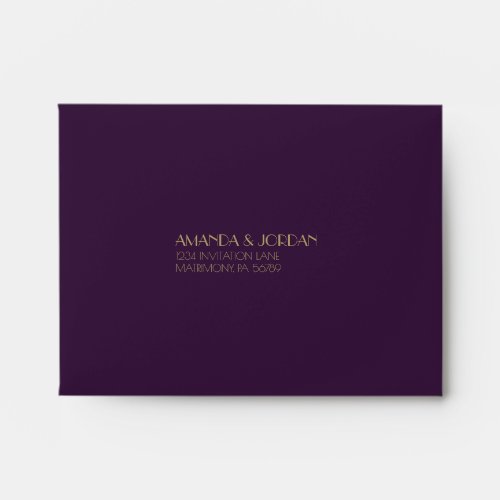 Gold Type Deco  Dark Purple Wedding RSVP Envelope