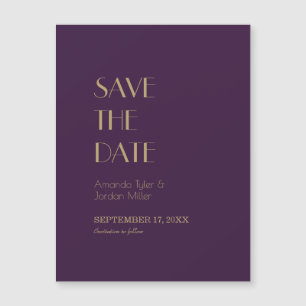 Gold Type Deco Dark Purple Wedding Save the Date Magnetic Invitation