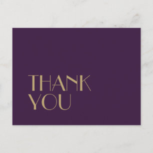 Gold Type Deco Dark Purple Wedding Thank You Postcard