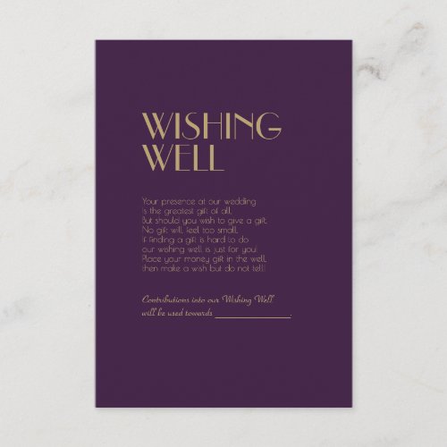 Gold Type Deco  Dark Purple Wedding Wishing Well Enclosure Card