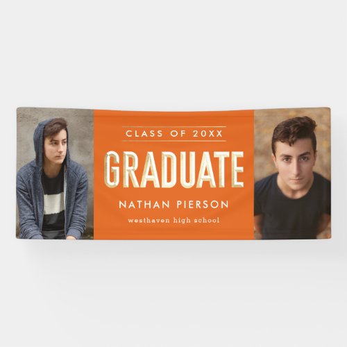 Gold Type Orange Two Photo Graduation Banner