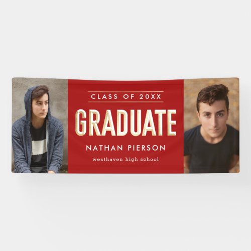Gold Type Red Two Photo Graduation Banner