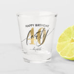 Gold Typography 40th Birthday Shot Glass<br><div class="desc">Modern 40th birthday shot glass features gold number 40,  typography script 40 and a name.</div>