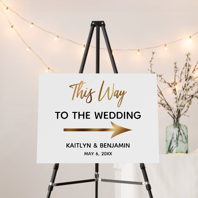Gold Typography & Arrow This Way to the Wedding Foam Board (In Situ (Stand))