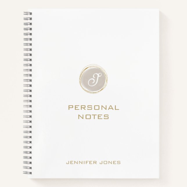 Gold Typography Beige Watercolor Monogram Name Notebook (Front)