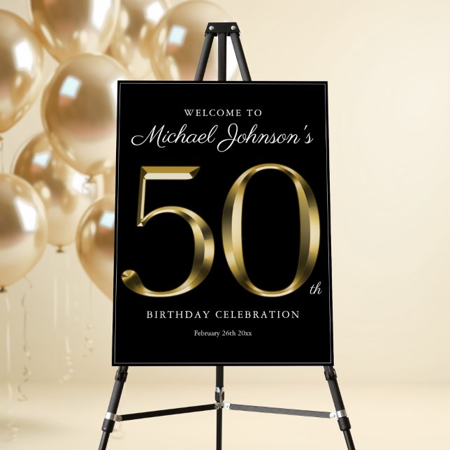 Gold Typography Black 50th Birthday Welcome Sign (Gold Typography Black 50th Birthday Welcome Sign
)