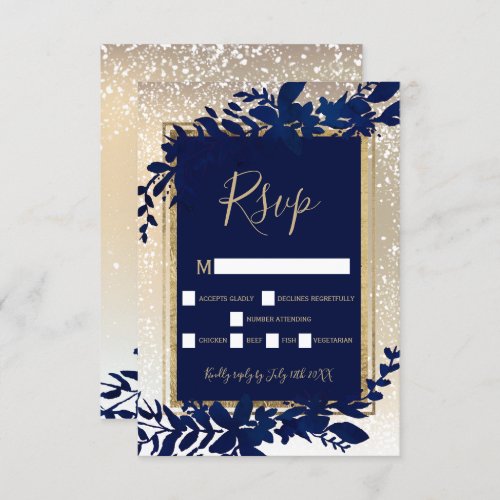 gold typography blue leaf snow elegant winter rsvp