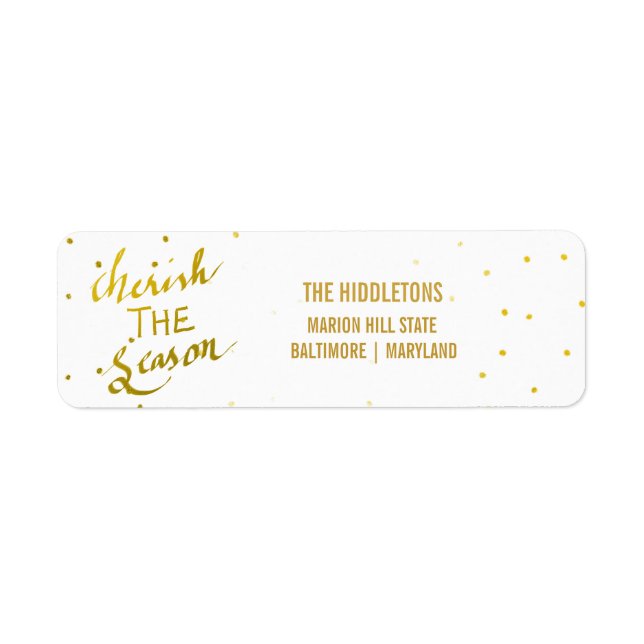 Gold Typography Cherish The Season Script Photo Label (Front)