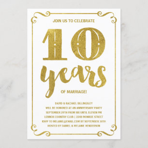 Gold Typography Faux Foil 10th Anniversary Invitation