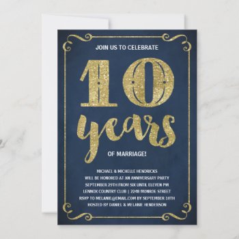 Gold Typography | Faux Foil 10th Anniversary Invitation by dulceevents at Zazzle