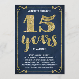 Gold Typography Faux Foil 15th Anniversary Invitation