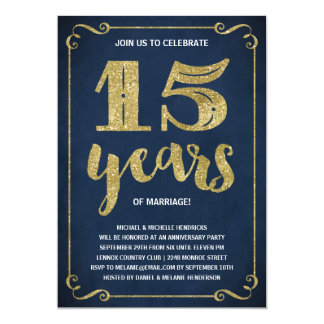 Gold Typography | Faux Foil 15th Anniversary Invitation