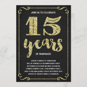 Gold Typography Faux Foil 15th Anniversary Invitation