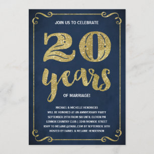 Gold Typography Faux Foil 20th Anniversary Invitation