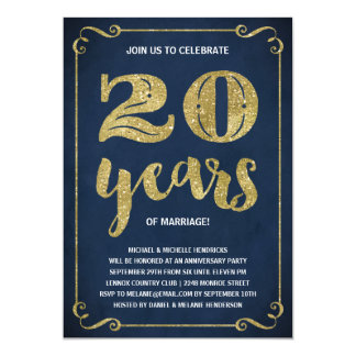 Gold Typography | Faux Foil 20th Anniversary Invitation