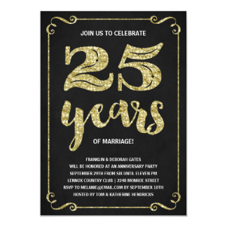 Gold Typography | Faux Foil 25th Anniversary Invitation