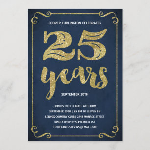 Gold Typography Faux Foil 25th Birthday Party Invitation
