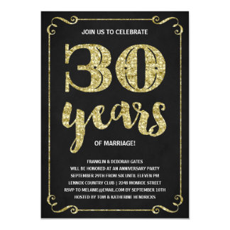 Gold Typography | Faux Foil 30th Anniversary Invitation