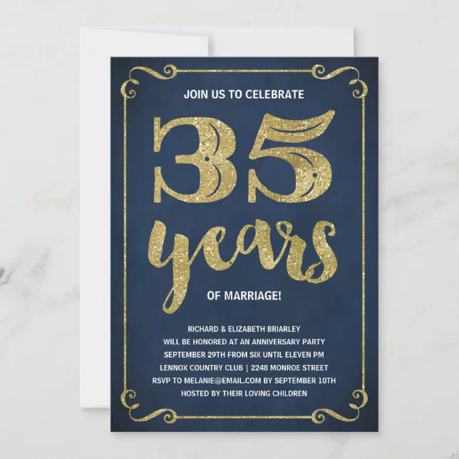 Gold Typography | Faux Foil 35th Anniversary Invitation | Zazzle