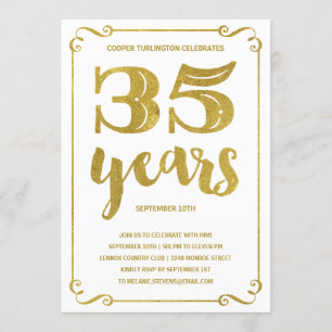 Gold Typography Faux Foil 35th Birthday Party Invitation