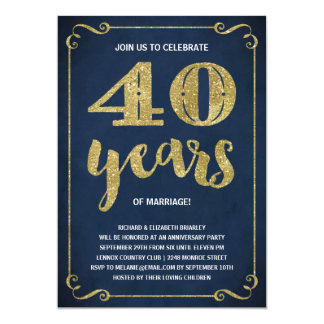 Gold Typography | Faux Foil 40th Anniversary Invitation