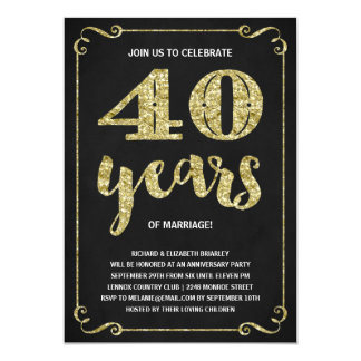 Gold Typography | Faux Foil 40th Anniversary Invitation