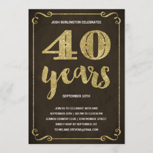 Gold Typography Faux Foil 40th Birthday Party Invitation