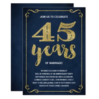 Gold Typography | Faux Foil 45th Anniversary Invitation