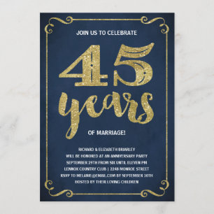 Gold Typography Faux Foil 45th Anniversary Invitation