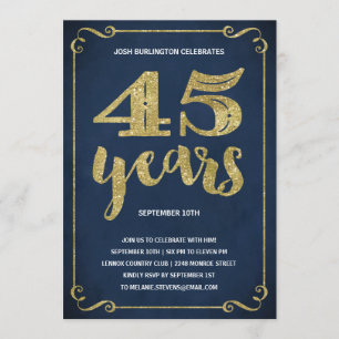 Gold Typography Faux Foil 45th Birthday Party Invitation