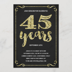 Gold Typography Faux Foil 45th Birthday Party Invitation
