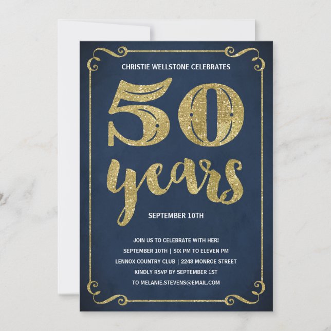 Gold Typography | Faux Foil 50th Birthday Party Invitation (Front)