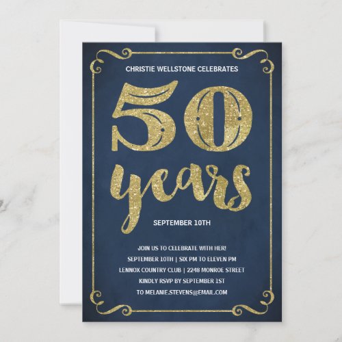 Gold Typography  Faux Foil 50th Birthday Party Invitation