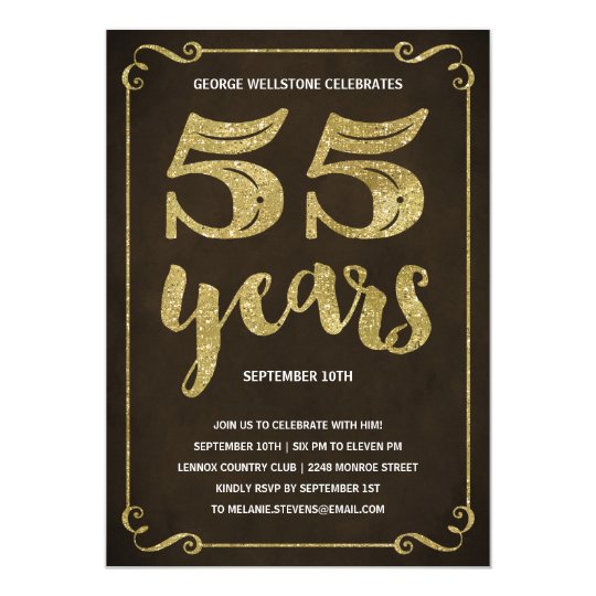 Gold Typography | Faux Foil 55th Birthday Party Invitation | Zazzle.com
