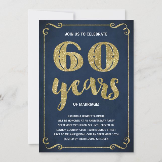 Gold Typography | Faux Foil 60th Anniversary Invitation (Front)
