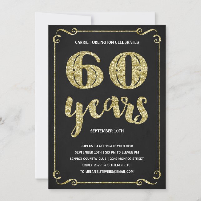 Gold Typography | Faux Foil 60th Birthday Party Invitation (Front)