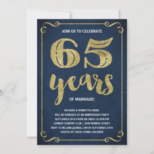 Gold Typography  Faux Foil 65th Anniversary Invitation