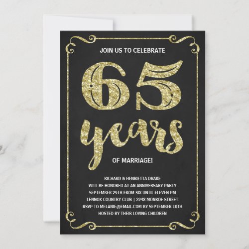 Gold Typography  Faux Foil 65th Anniversary Invitation