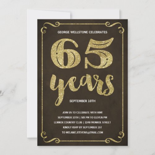 Gold Typography  Faux Foil 65th Birthday Party Invitation