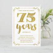 Gold Typography | Faux Foil 75th Birthday Party Invitation (Standing Front)