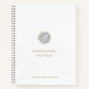 Gold Typography Gray Watercolor Monogram Name Notebook